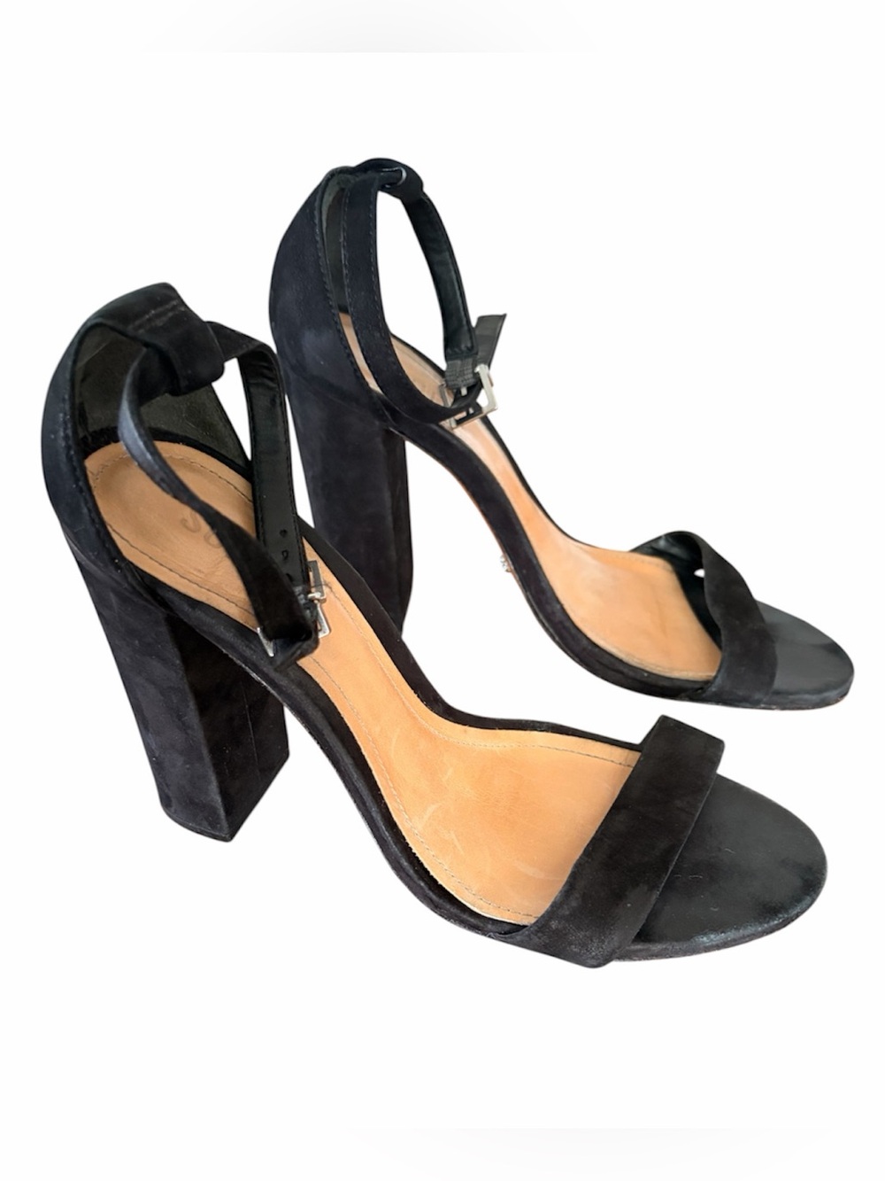 SCHUTZ Enida Black Suede Ankle-Strap Block Heels Women’s Size 7.5B